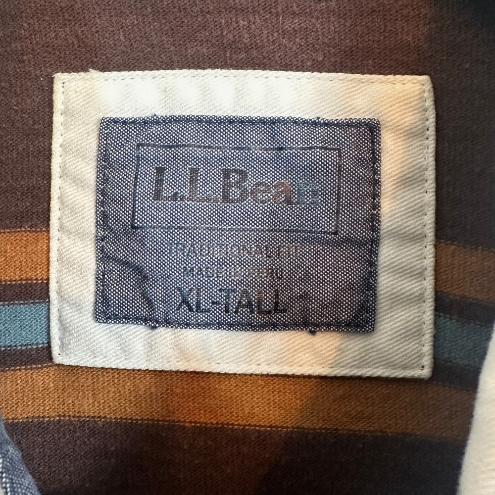 LL Bean Rugby Shirt Traditional Fit Striped Cotton Brown XL-TALL Gorpcore Prep - Picture 7 of 13